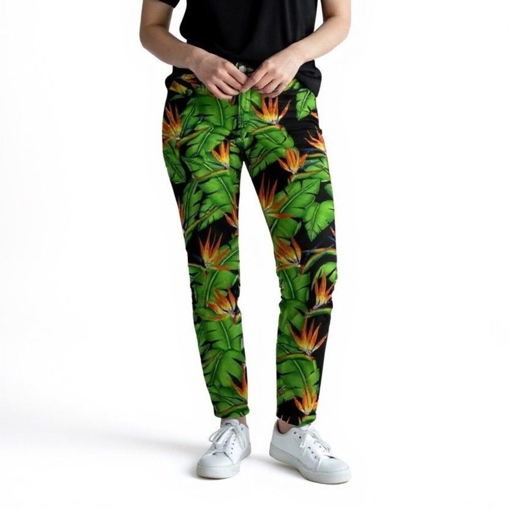 Loudmouth Player Pant Women Size 0 Flower Hour Golf Green Birds of Paradise